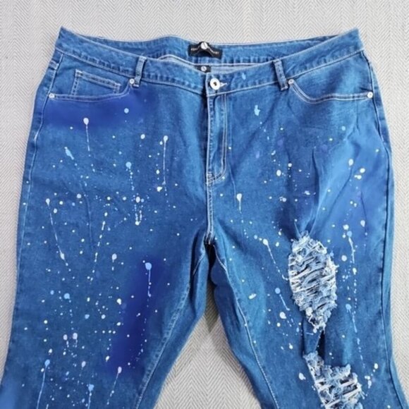 Ashley Stewart Jeans Size 24 (44x26) Distressed Paint Splatter Rhinestones NWT - Picture 7 of 16